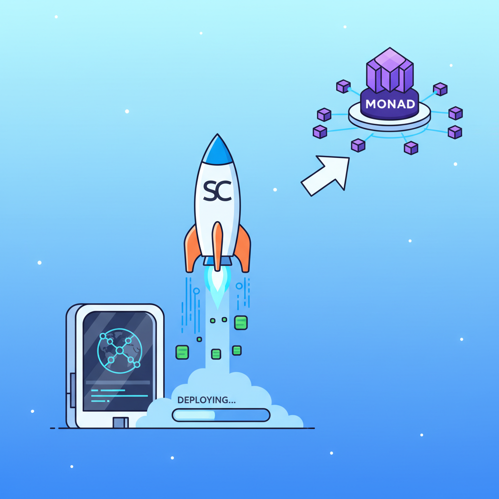 smart contract deploying rocket launching from terminal to Monad blockchain