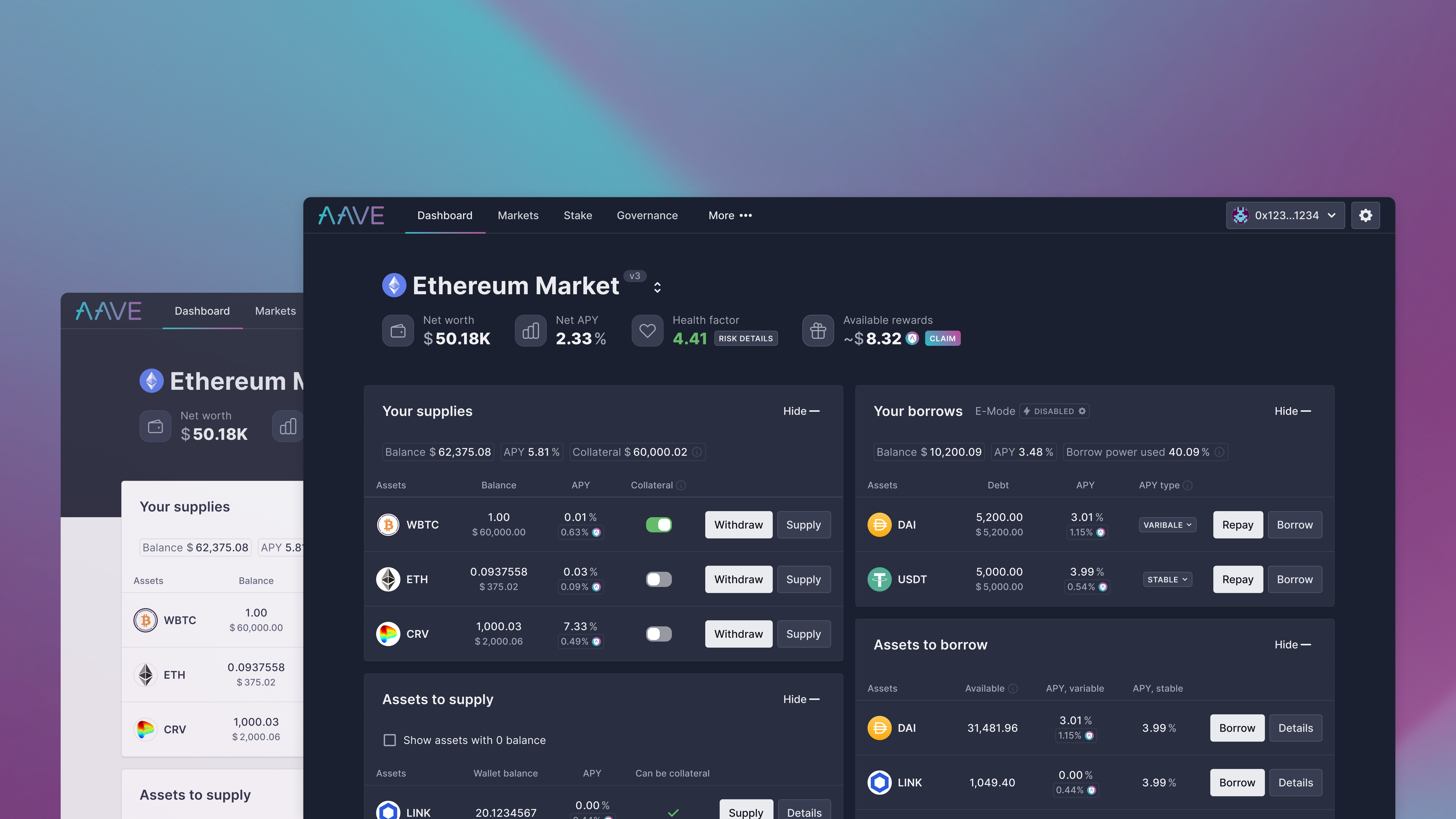 Aave DeFi protocol dashboard on Monad
