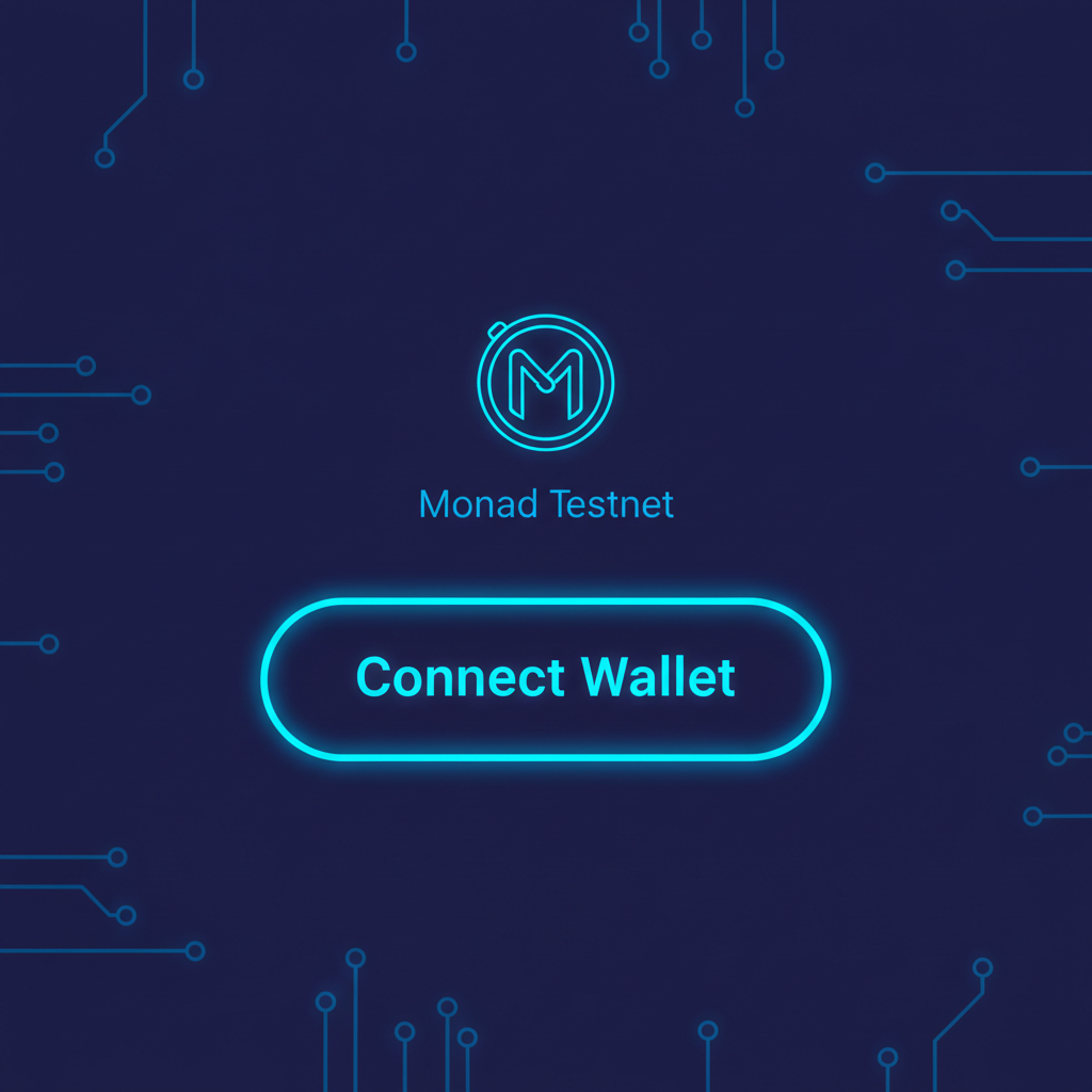 React wallet connect button UI connecting to Monad testnet, wallet popup and connected address display, neon blue theme