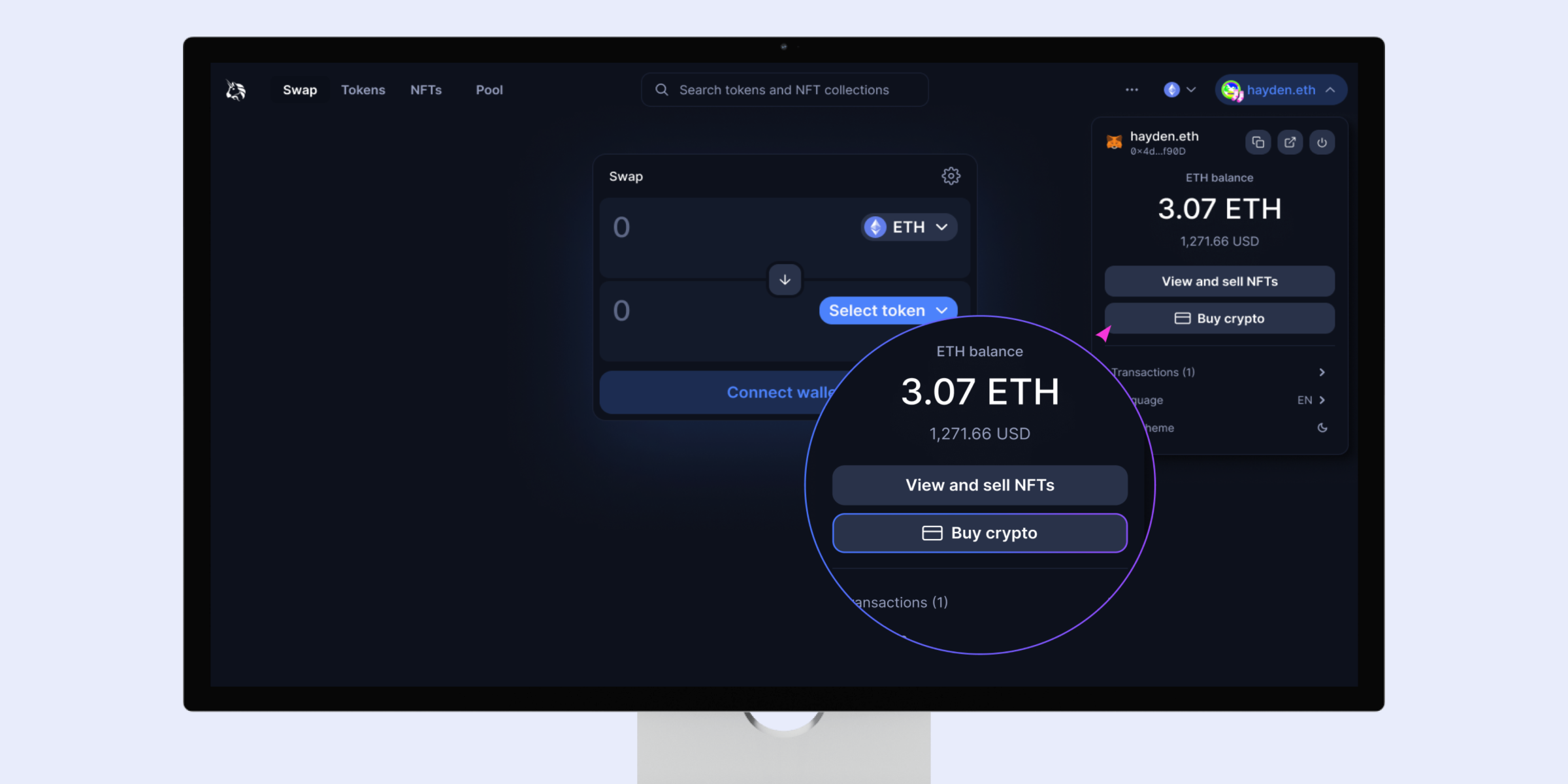 Uniswap decentralized exchange interface