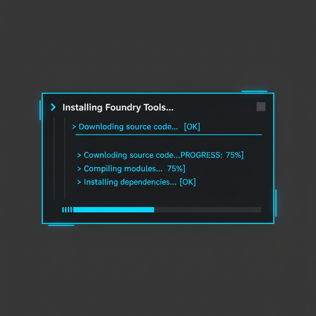 sleek developer terminal installing Foundry tools glowing neon blue code lines